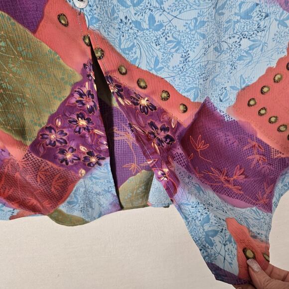 VTG Maggie Sweet Maxi Skirt Sz 1X Multicolor Patchwork Pull On Front Slit Boho - Picture 5 of 11